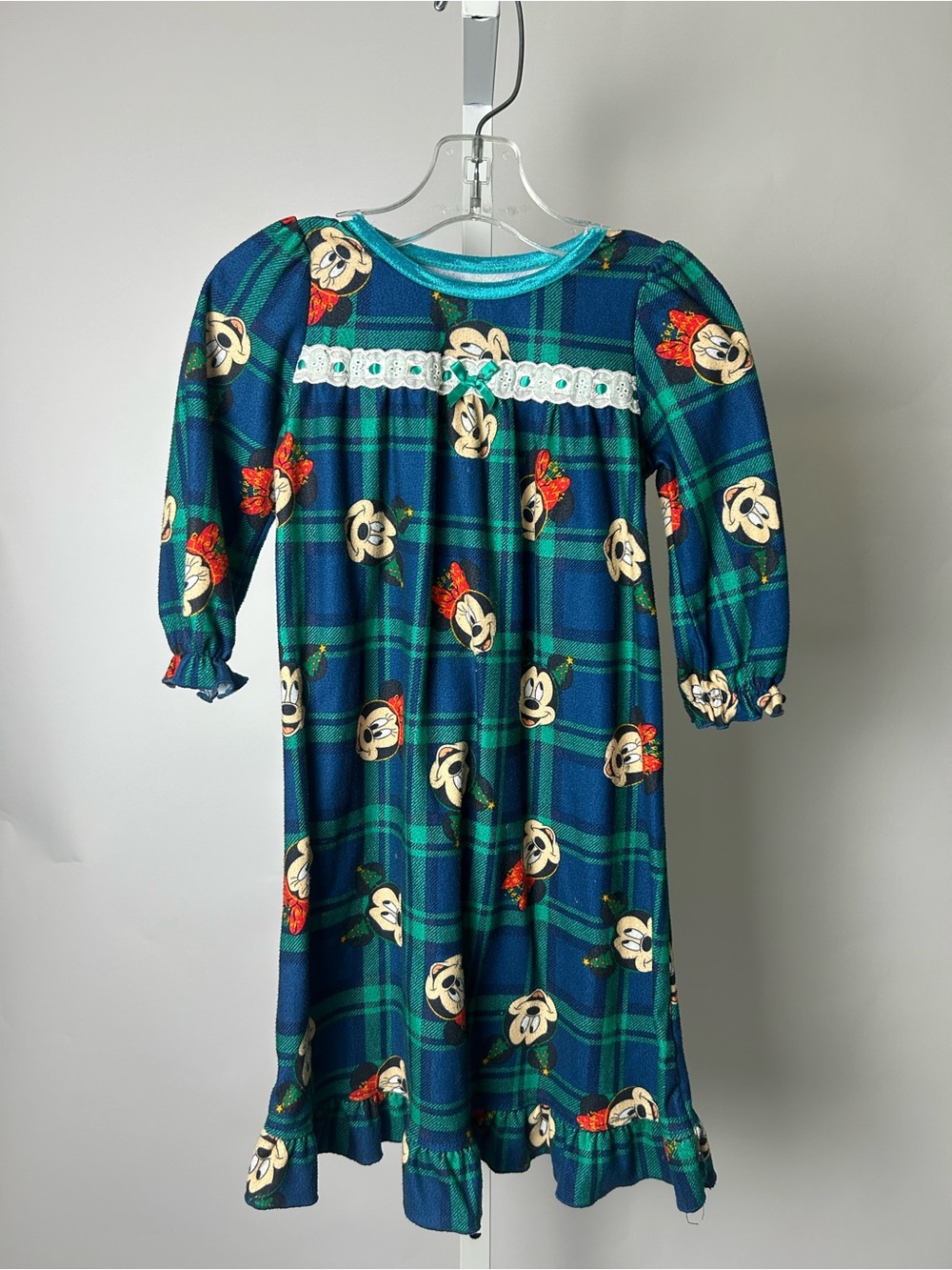 Disney Blue and Green Plaid Minnie Mouse Nightgown with Lace Yoke